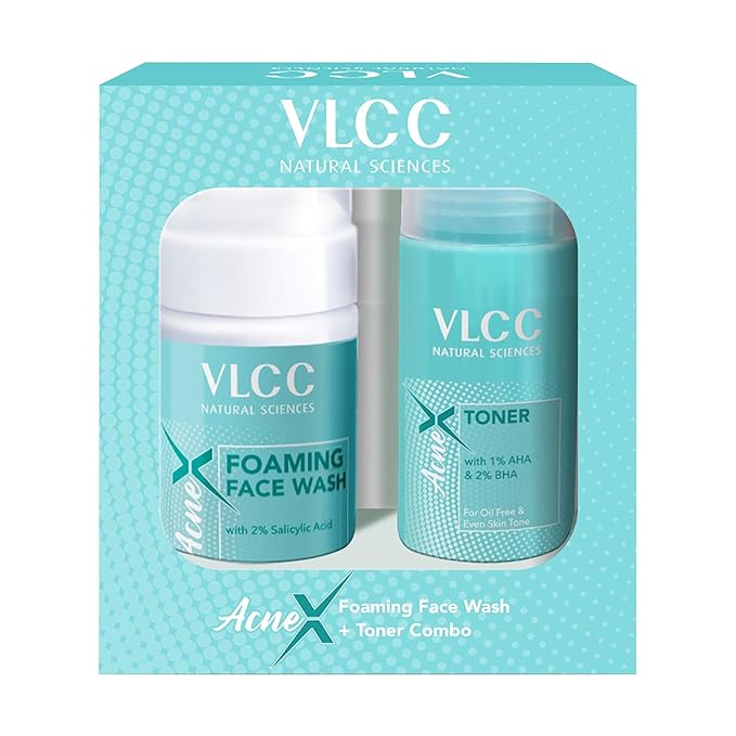 VLCC AcneX Face Wash Plus Toner - Foaming Facial Cleanser with Salicylic Acid - Face Toner with Tea Tree and Witch Hazel - Skincare Set - 2 pc