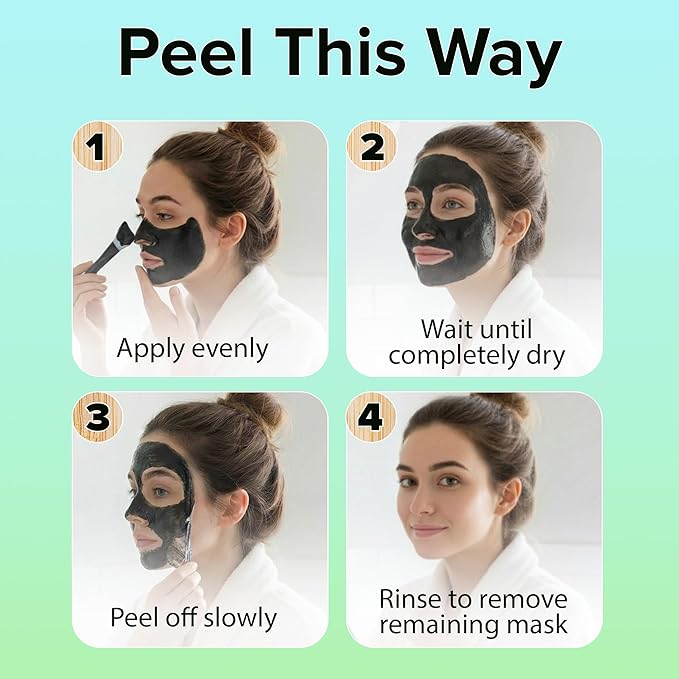 Ebanel Charcoal Peel Off Face Mask Applicator Set, Deep Pore Cleansing Minimizer Blackhead Remover with Niacinamide, Hyaluronic Acid, Vitamin C, Green Tea, Deep Cleanse Black Masks Peel Off Gel Mask