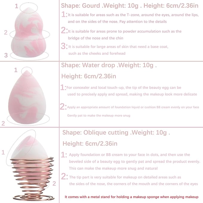 Pink Makeup Brushes set, 4 Dual-Ended Brushes, 3 Makeup Sponges & 1 Metal Stand, Professional Complete Cosmetic Brush Set, for Foundation Powder Blush Eyeshadow