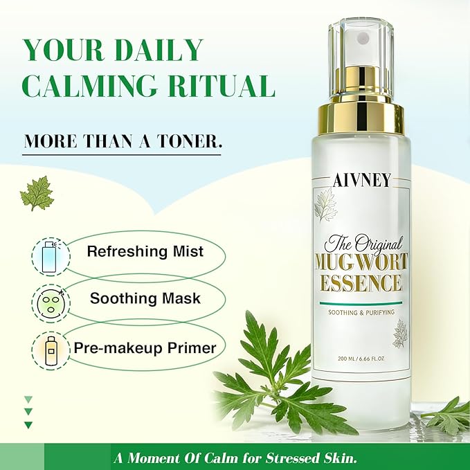 100% Pure Mugwort Essence Toner - Pure Artemisia Face Mist for Sensitive Skin, Immediate Soothing & Redness Relief Facial Spray, Antioxidant Hydrating Essence for All Skin Types, 200ml