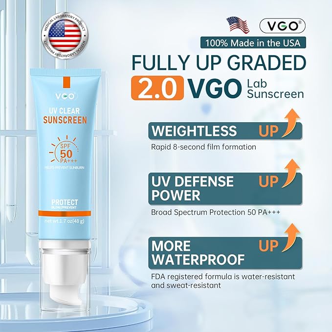 VGO Mineral Sunscreen for Face, Reef Safe Sunscreen, Oil-Free Face Moisturizer with SPF 50, Broad-Spectrum UVA/UVB Protection, Lightweight, Non-Comedogenic, Travel Size (1 pack)