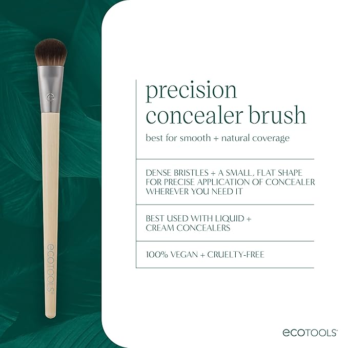 EcoTools Precision Concealer Makeup Brush, For Concealing Under Eyes & Imperfections, Sculpt Skin, Works With Liquid & Cream Makeup, Synthetic Bristles, Cruelty-Free & Vegan, 1 Count