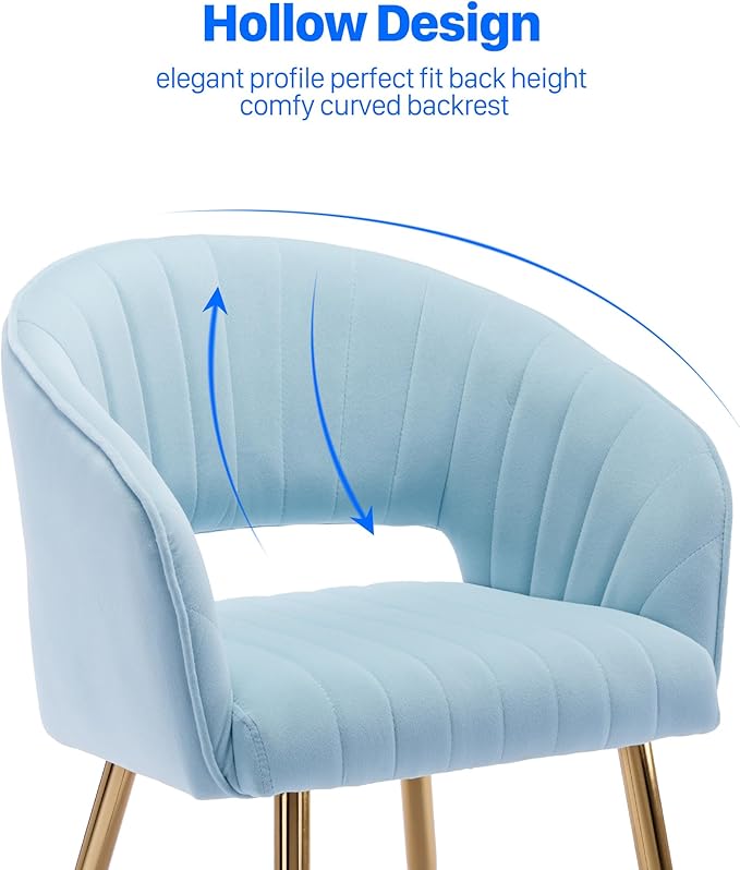 Home Office Chair Velvet Desk Chair Accent Armchair Upholstered Modern Tufted Chairs with Gold Legs for Girls Women Ergonomic Study Seat Computer Task Stools for Living Room(Blue)