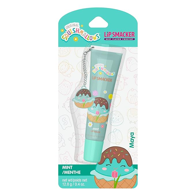 Lip Smacker Squishmallows Lip Balm, Mint (Maya), Limited Edition Easter Basket Stuffer, Flavored & Scented Lip Balm with Charm, Collectible Spring Gift