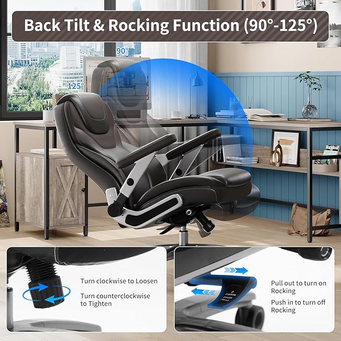 Big and Tall Office Chair with 5D Arms, 600lbs Fabric & PU Leather Heavy Duty Desk Chair, Adjustable Lumbar Support & Height, Tilt Function, High Back Ergonomic Executive Computer Chair