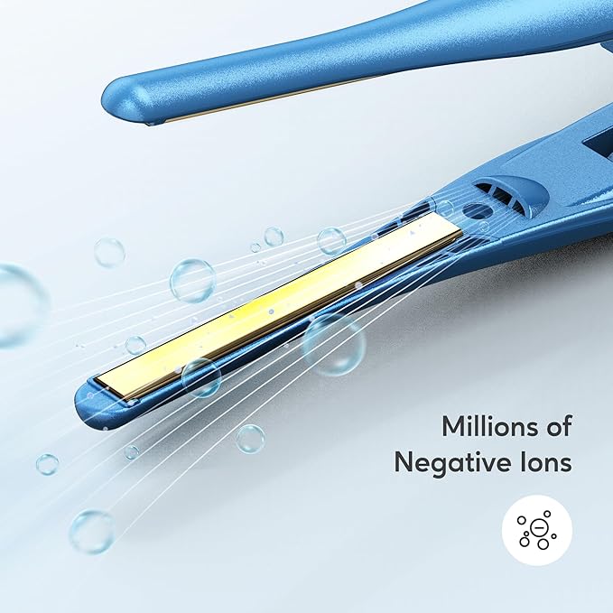 3/10'' Small Pencil Flat Iron for Short Hair, Pixie Cut, Edges. 5s Ultra Fast Heat Up, 270℉-450℉ Adjustable Temperatures, Tourmaline Ceramic & Ionic Technology, Dual Voltage for Travel, Blue