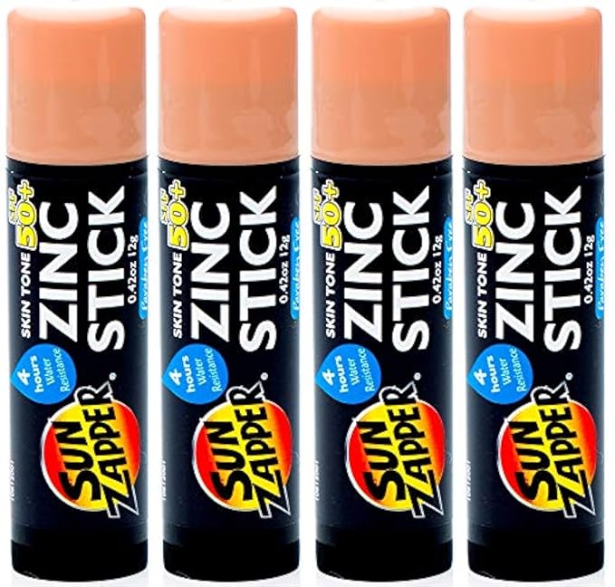 Sun Zapper Zinc Sunscreen Stick Light Skin Tone 4-Pack SPF 50+ – Tinted Mineral Sunscreen Sticks for Face, Water Resistant Sunblock, Travel Size 12g (0.42 oz) each, Australian Made