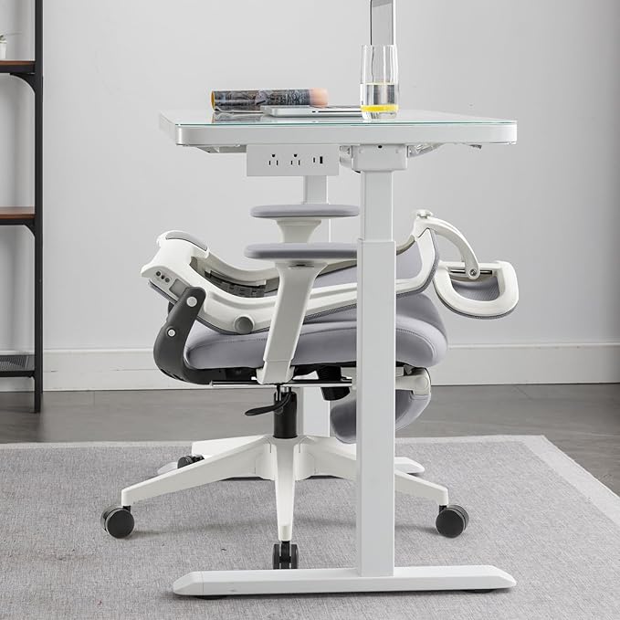 Foldable Office Chair with Foot Rest, Ergonomic Office Chair with Adjustable Lumbar Support, Headrest, Armrest, Home Office Desk Chairs for Space Saving, Grey