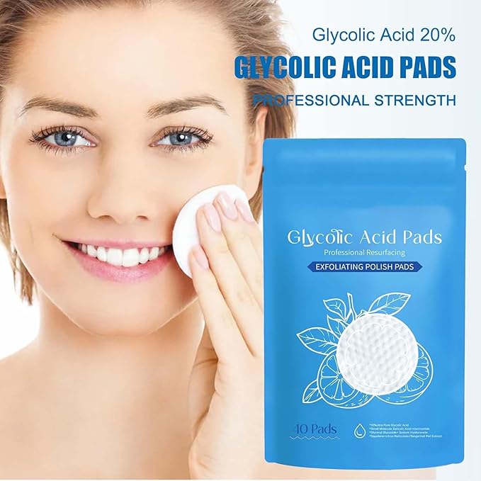 Glycolic Acid Pads 10% Exfoliating Pad for Face,Exfoliating Pads with Salicylic Toner Pad With Acid Aloe Vitamin E Deep Cleaning Effect Peeling Gentle for Sensitive Skin-40 (1pc)
