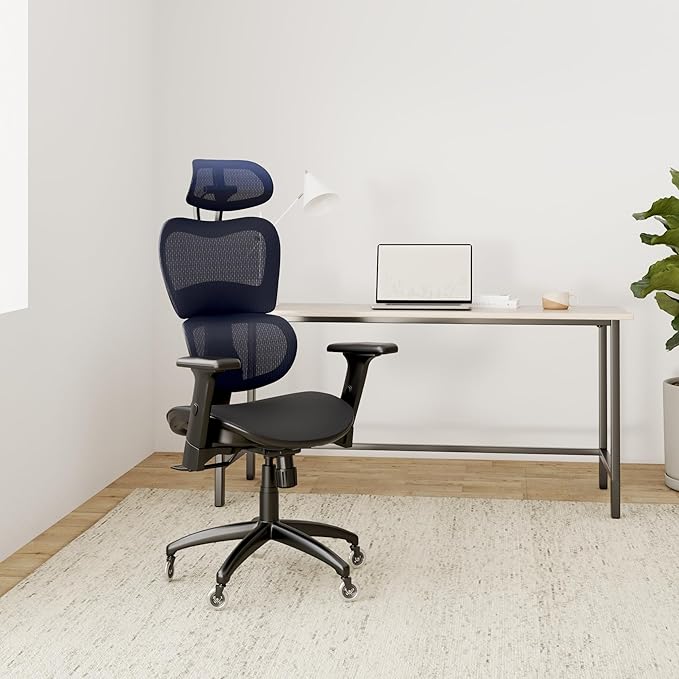 Nouhaus Ergo3D Ergonomic Office Chair Lumbar Support Mesh Office Chair with 4D Adjustable Armrest, Adjustable Headrest and Wheels, Mesh High Back Home Office Desk Chairs(Blue)