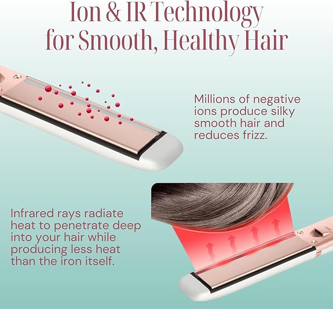 Asani 2-in-1 Flat Iron Hair Straightener and Curler - Negative Ion Technology, Anti-Frizz Ceramic Coating, 5 Heat Settings - Fast Heating Styling Tool for Versatile Looks - Portable