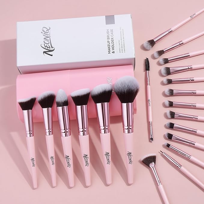 20 PCS Travel Makeup Brush Set, Makeup brushes, Professional Foundation Eyeshadow Concealer Blush Powder Bronzer Brushes,Versatile Face Make Up Tools with Travel Makeup Case（Pink）