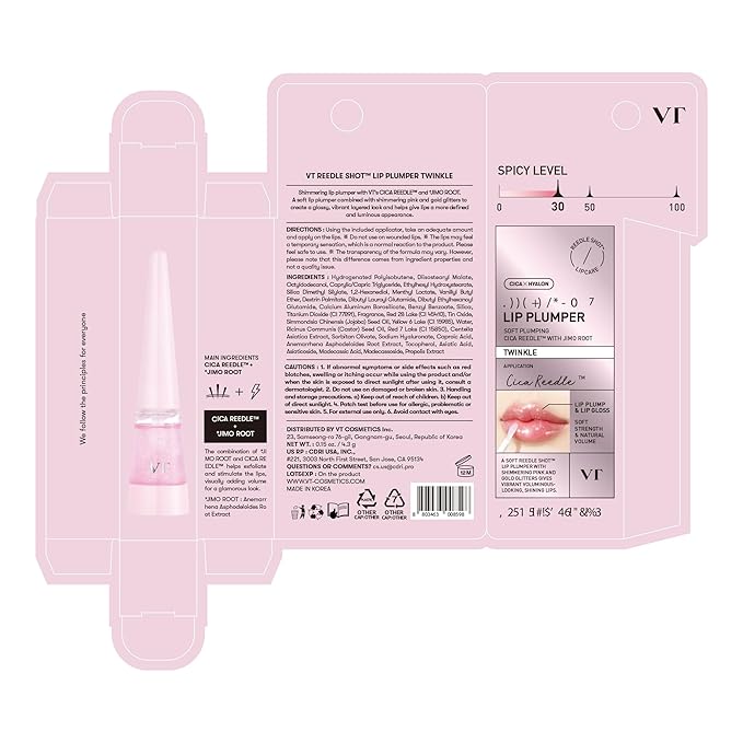 VT COSMETICS Reedle Shot Lip Plumper in Twinkle & Glitter, Hydrating Plumping Lip Gloss, High Shine Glitter Finish, Infused with Jojoba Oil, Korean Beauty Makeup, 0.15 oz.