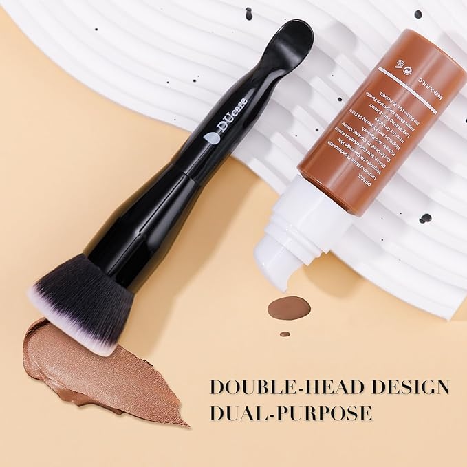 DUcare Foundation Brushes Flat Top Self Tanner Brush Dual-Ended Kabuki Brush with Spoon Handle for Liquid, Cream and Powder Face Makeup With Handle