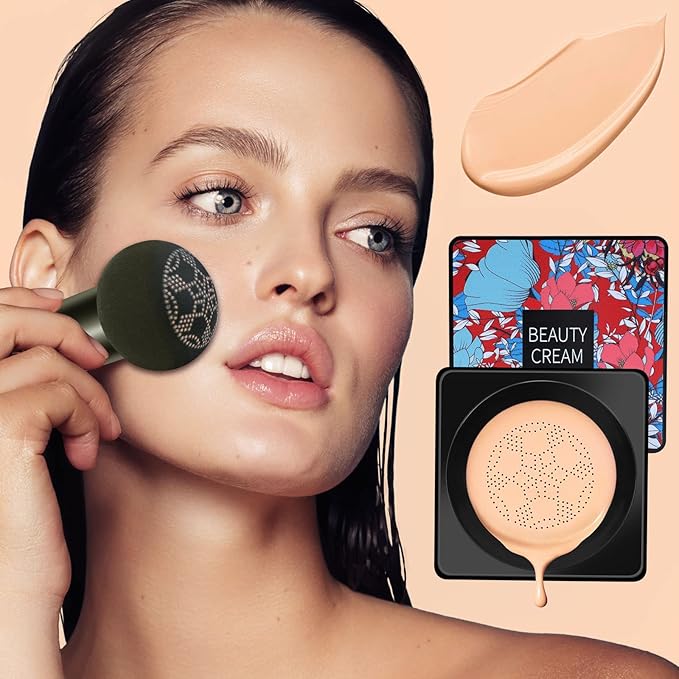 Lovelycat Mushroom Head Air Cushion BB Cream Even Skin Tone Makeup Base PrimerConcealer Lasting Nude Makeup Moisturizing Brightening Pigment CC Liquid Foundation (C-natural)