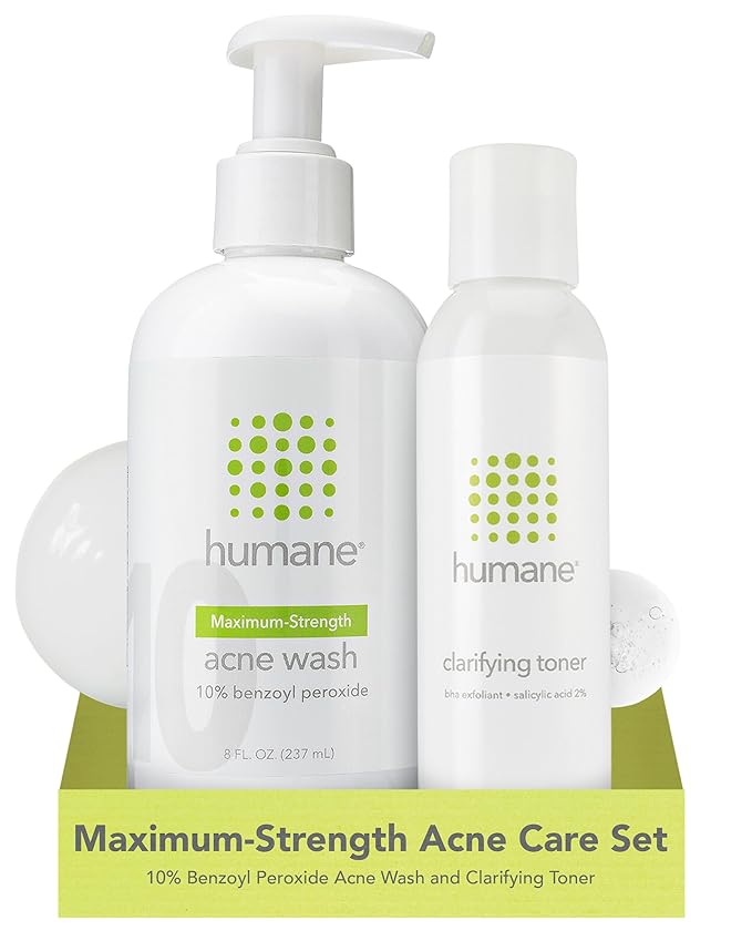 humane Maximum-Strength Acne Wash and Clarifying Toner Bundle - 10% Benzoyl Peroxide Acne Treatment
