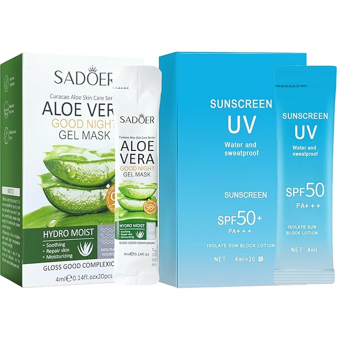 20PCS Mini Sunscreen & 20PCS Mini Aloe Vera Gel - Travel Size Bulk Sunscreen & Aloe Vera Gel (4ml Each), Lightweight & Non-Greasy & Hydrating, Perfect for Outdoor Party, Thank You Gifts, Daily Use