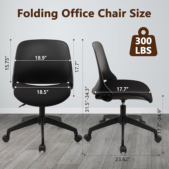 CLATINA Office Foldable Desk Chair with Wheels Adjustable Swivel Rolling Task Chair for Home Offiice Computer,Black(1 Pack)