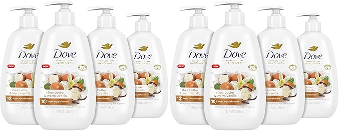Dove Advanced Care Hand Wash Shea Butter & Warm Vanilla for Soft,Smooth Skin,More Moisturizers than the Leading Ordinary Hand Soap,12 oz,(Pack of 8)