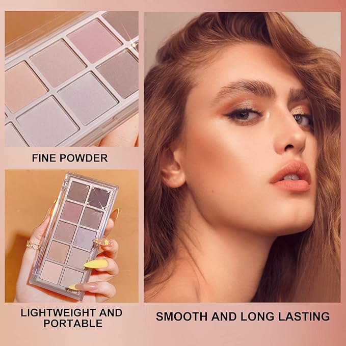 Erinde 10 Colors Matte Eyeshadow Palette, Taupe Brown Mavue Nude Eye Shadow Palette Makeup, Neutral Grey Smokey Eye Pallete, Ultra-Blendable, Long Lasting Natural Eyeshadow for Older Women, Cement