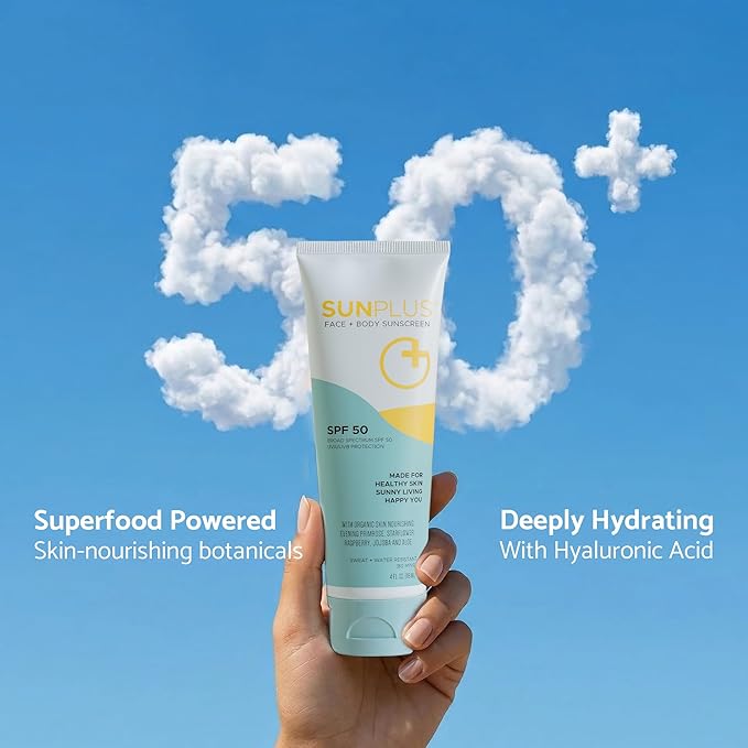 SUNPLUS SPF 50 Sunscreen Lotion for Face & Body – Broad Spectrum Sun Protection, Lightweight Non-Greasy, Water Resistant, Travel Size Sunscreen 4 oz, Daily Use Sunblock Lotion