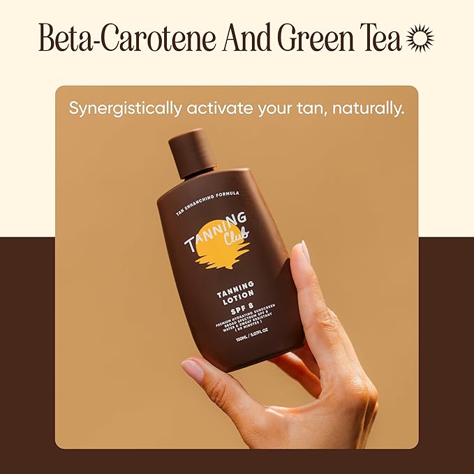 Tanning Club - Tanning Lotion SPF 8 - Hydrating Sun Care with Beta-Carotene, Green Tea, and Aloe - Water and Sweat Resistant (80 Minutes) - 150 ml