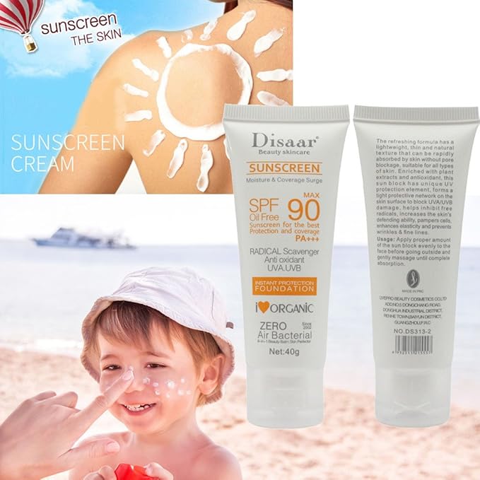 DISAAR BEAUTY Sunscreen SPF 90 PA+++, High Protection Oil-Free Sunblock with UVA/UVB Defense, Moisturizing and Lightweight Foundation Coverage, 40g (1.41oz)