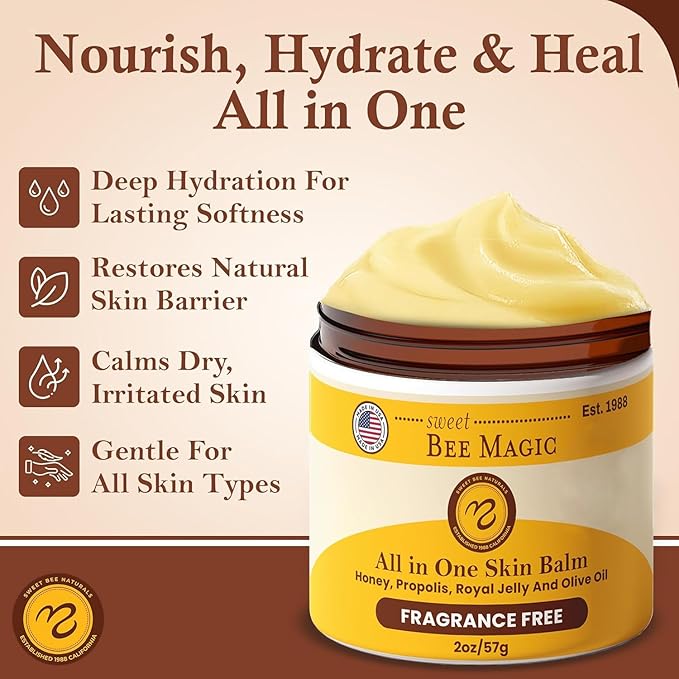 Sweet Bee Magic Organic Honey Bee Balm for Face, Skin & Body - All in One Honey Balm - Beeswax Body Moisturizer - All Natural Aid - 1 jar (2oz)