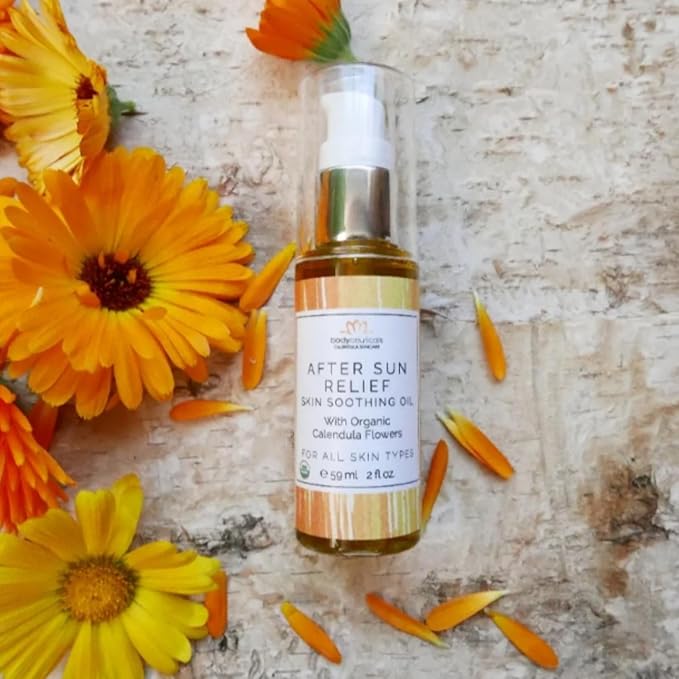 Organic Calendula After Sun Oil – Moisturizing Face and Body with Olive Oil and Vitamin E, Lightweight Formula for Normal to Oily Skin, 2 oz
