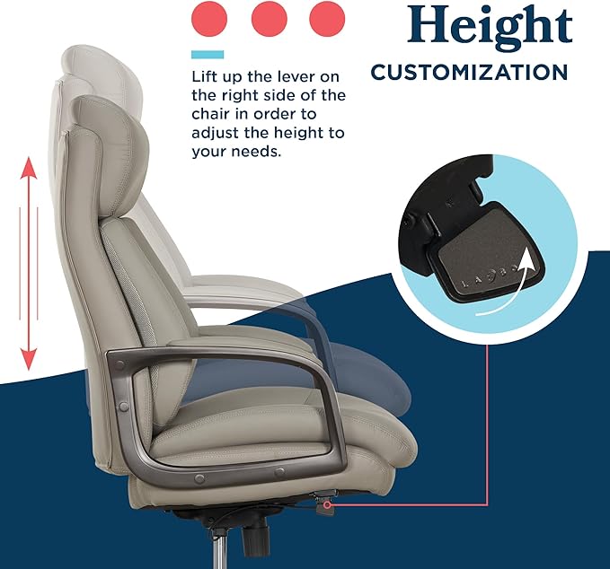 La-Z-Boy Nova Executive Office Chair - Ergonomic High Back Desk Chair with AIR Lumbar Support - Comfortable Computer Chair for Home Office - Vegan Leather - Gray