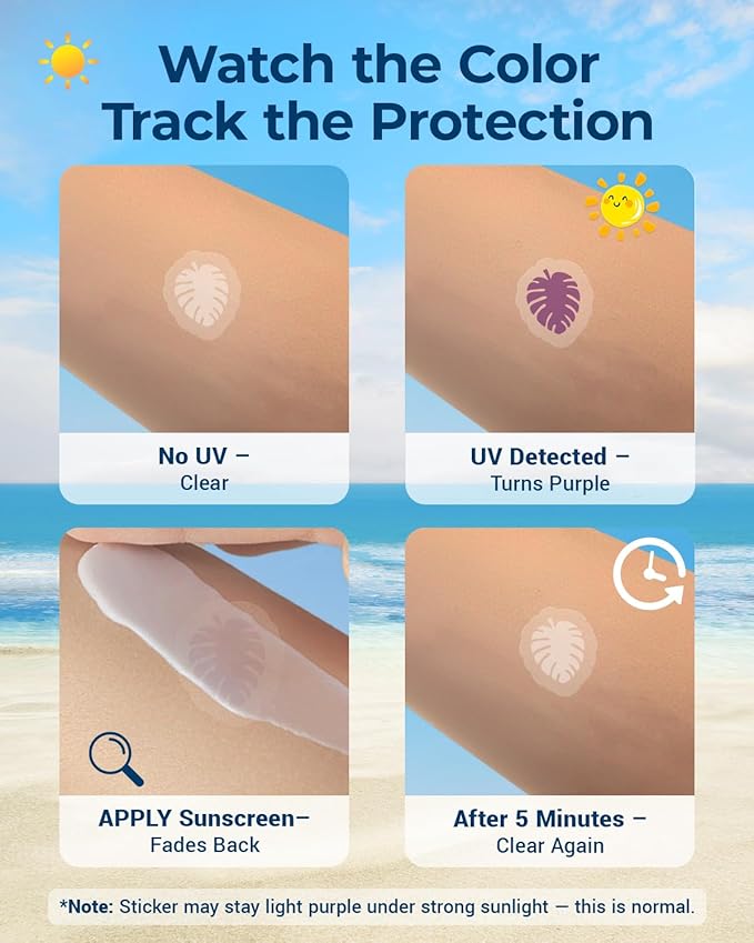 80 Pack UV Detection Stickers for Sunscreen Leaf Pattern - Sunscreen Dots UV Stickers Sun Protection Reminder for Kids Adults - Waterproof Sunblock Patch SPF Sensing Spots Patches for Reapplying