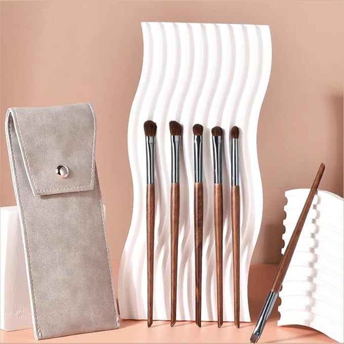 Eyeshadow Makeup Brushes Set with Case 6 PCS Soft Synthetic Hairs Eye Makeup Brushes for Blending Eyebrow Eyeliner Eyeshadow （Wood）