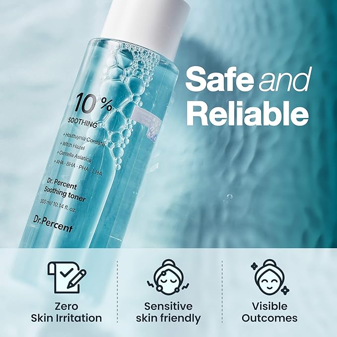 Soothing 10% Toner – Instant Calming Toner with CICA & Heartleaf, Redness Relief, Cooling & Hydration, Strengthens Skin Barrier for Sensitive, Acne-Prone Skin, Korean Skincare, 10.14 fl oz