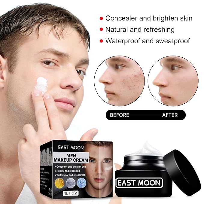 Men Makeup Cream,Lightweight Tinted Moisturizer, Concealer & Even Tone, Water Resistant & Anti-Shine Formula, Natural Matte Finish, Oil-Free Daily Use, 50g
