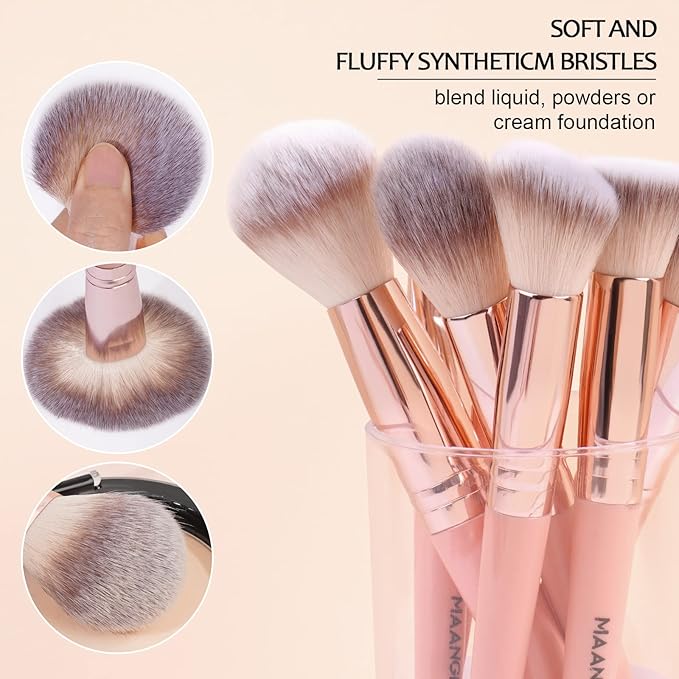 Makeup Brush Set, MAANGE 18 Pcs Premium Synthetic Makeup Brushes Set Soft Foundation Powder Eyeliner Eye Shadow Make up Brushes Professional (Pink)