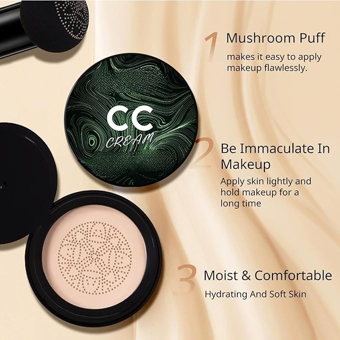 Mushroom Head Cushion Foundation - Multi-Use CC/BB Cream Tinted Moisturiser, Full Coverage Skin Tint Concealer, Long-Lasting Moisturizing Brightening Nude Glow (01# ivory white)