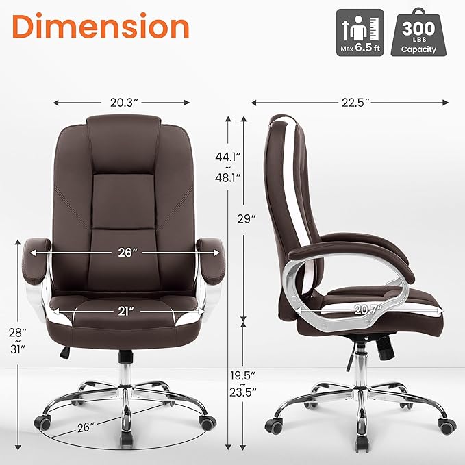 NEO Chair Office Desk Ergonomic Gaming Chair High Back Adjustable Computer Chair with Wheels and Lumbar Support Comfy Leather Executive Swivel (Brown)