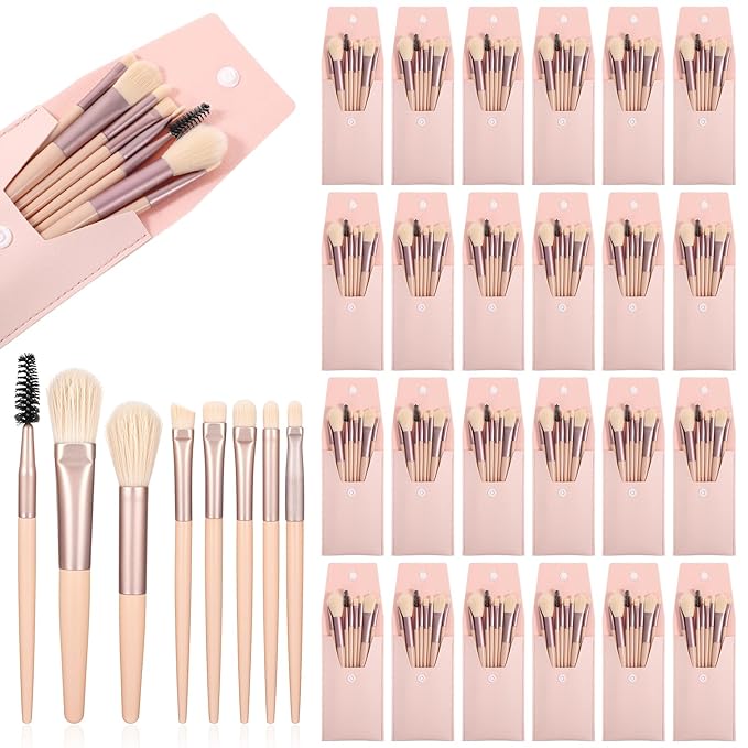 24Sets Travel Makeup Brush Set, Mini Makeup Brushes, Face Bulk Make up Brushes Angled Blush Brush for Women Girls Wedding Gift(Powder Pink)