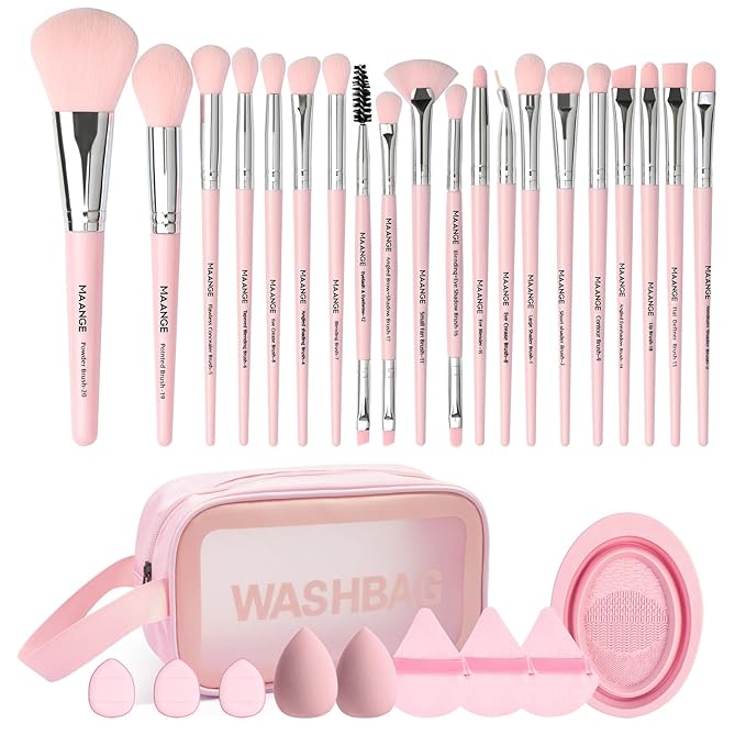 MAANGE Makeup Brush Set 30 Pcs Premium Synthetic Makeup Brushes Foundation Eye Shadow Powder Concealers Highlight Blending Brush Professional Make Up Brush Kit, Pink