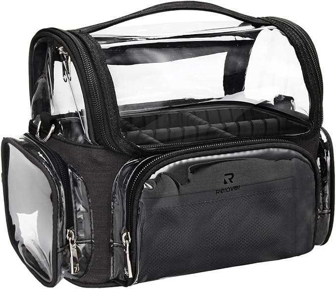 TANTO Clear Makeup Brush Case,Stand-up Makeup Cup Large Cosmetic Organizer Holder Professional Makeup Artist Travel Case with Adjustable Divide&Strap (02-Black（X Large）)