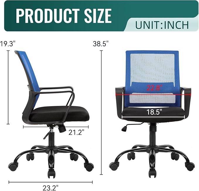 BestOffice Office Chair Desk Chair Computer Chair Swivel Rolling Executive Lumbar Support Task Mesh Chair Adjustable Stool for Women Men, Blue