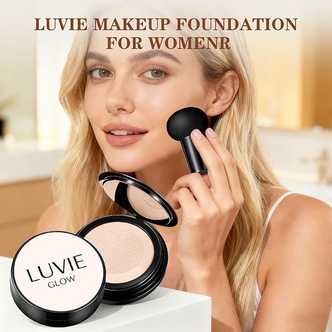 Cushion Foundation/Mushroom Head Air Cushion BB Cream/Long Lasting Hydrating Light Coverage for All Skin Types, Natural Color/Luvie (Lvory)