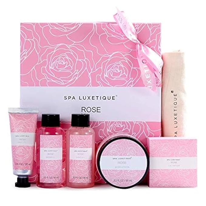 Spa Luxetique Gifts for Women, Bath and Body Gifts Set 6pcs Gift Baskets Rose Bath Sets for Women Valentine's Day Gifts for Her