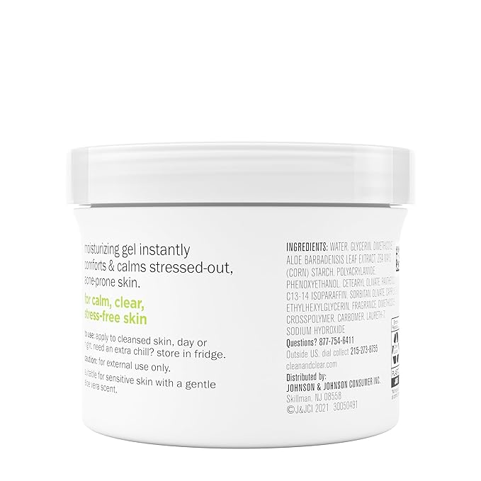 Clean & Clear Aloe Vera Calming Gel Acne Facial Moisturizer for Acne-Prone & Sensitive Skin, Oil-Free Daily Moisturizing Gel, 4.9 Oz