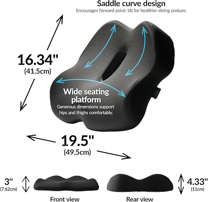 Everlasting Comfort Doctor Recommended Memory Foam Seat Cushion for Office Chairs & Car - Ergonomic Office Desk Accessories - Cushions for Tailbone Pain Relief, Sciatica (Dark Gray, XX-Large)