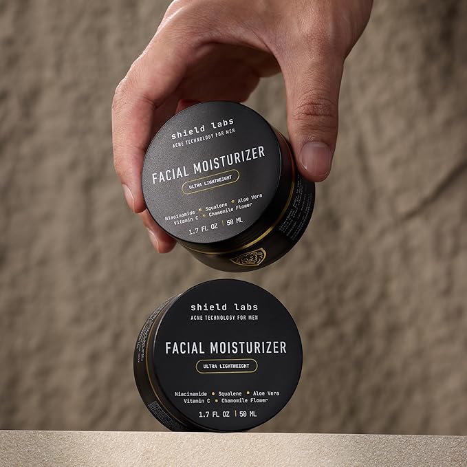 Shield Facial Moisturizer for Men and Boys, Lightweight Hydration Cream for Oily or Sensitive Skin, 1.7 oz, Pack of 2