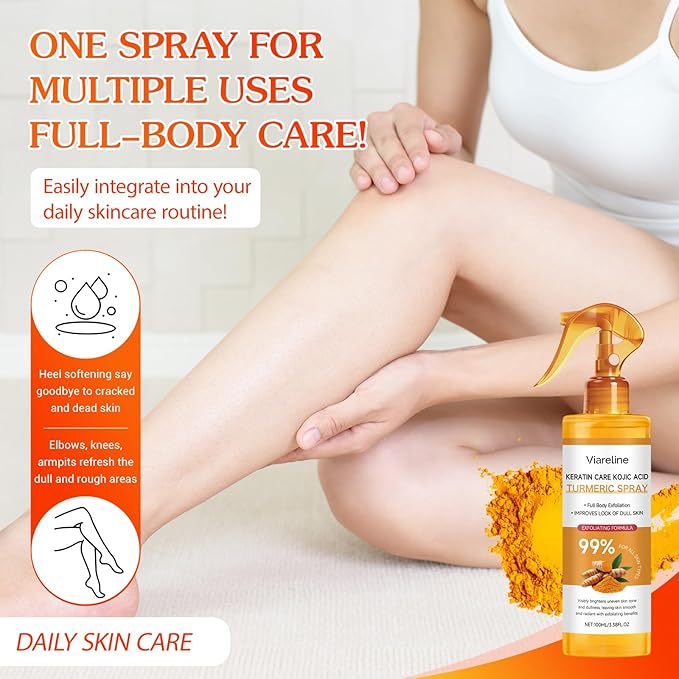 Peel Shot Keratin Care Kojic Acid Turmeric Spray, Turmeric Exfoliating Peeling Spray, Peel Shot Turmeric Spray for Face and Body, Exfoliate and Shine, Suitable for All Skin Types