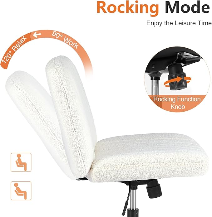 Sweetcrispy Criss Cross Chair Legged, Armless Office Swivel Desk Chair No Wheels, Vanity Height Adjustable Wide Seat Comfy Cute Computer Task Seating for Home Bedroom
