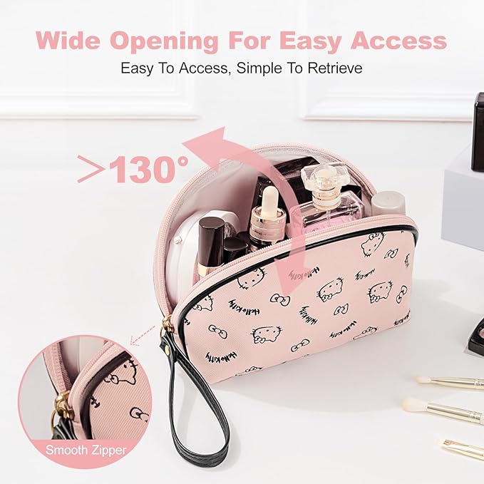 AmBealla 2PCS Travel Makeup Bag Cosmetic Toiletry Organizer,Portable Storage Bags for Cosmetics,Keys,Mobile Phones,Money,Girls,Women-Pink