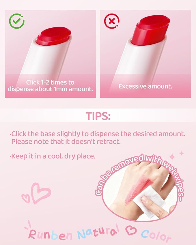 RUNBEN Kids Tinted Lip Balm, Fresh Cherry Lips Gloss, 24H Moisturizing, Safe & Non-toxic Lipstick for Kids & Teen, Birthday Makeup Gift for Girls, 2g